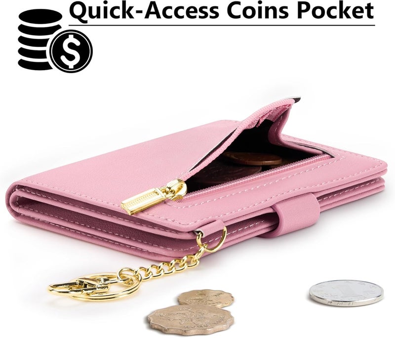 Airkit Small Wallets Woman RFID Blocking Leather Credit Card Holder - with ID Window - Card Wallets for Women - with Zipper Coin Purse - Keychain Wallet - Image 3